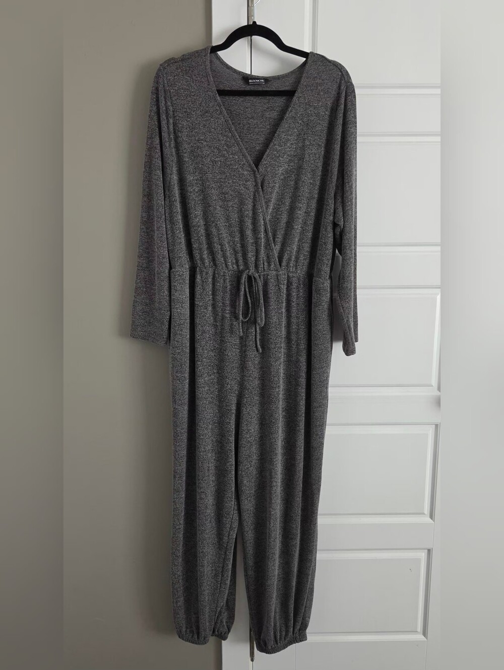 Grey Wrap-Front Elastic Waist Jumpsuit